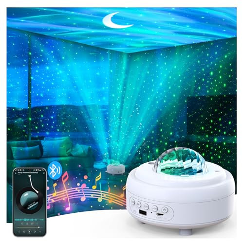 HUMIIEYE Galaxy Projector with Bluetooth Speaker, Night Light Star Projector for Bedroom, 8 Modes Northern Lights Aurora Projector with Moon, Mood Ambient Lighting for Kids Adults Room, Cord Powered