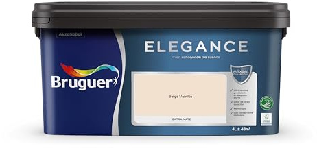 Bruguer ELEGANCE Pintura Monocapa ExtraMate, Paredes y Techos, Interior, Exterior protegido, Alta Durabilidad, UltraLavable, Resistente al Desgaste y Manchas Beige Vainilla 4L