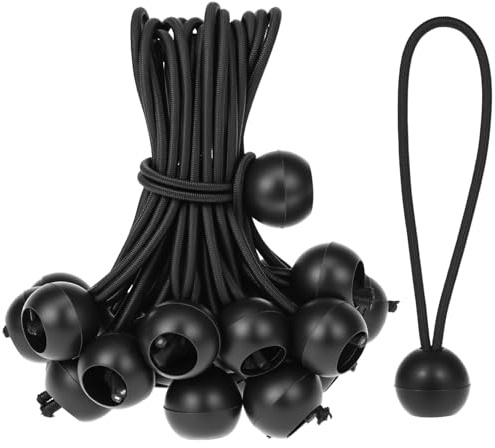 QWORK® 50 Pezzi Corde Elastiche con Sfere, 10 cm, corde elastiche nere, adatte per tende da campeggio, teloni, striscioni, articoli per la casa