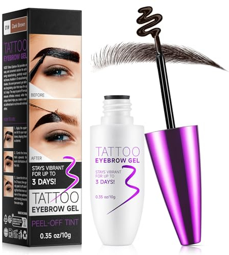 Peel Off Eyebrow Tint, Brow Tattoo Peel Off, Waterproof Eyebrow Gel & Long-Lasting Natural Color, Eye Brow Dye for Defined Brows, Smudge-Proof Up to 3 Days for Daily Use(Black Brown)