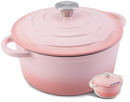 WOKINS 4QT Enameled Cast Iron Dutch Oven Pot with Lid,Heavy-Duty Cookware for Sourdough Bread Baking,Braising,Stews,Roasting,Oven Safe up to 500°F,pink
