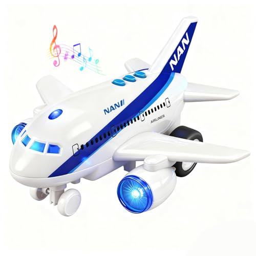 YongnKids Electric Aeroplane Toy with Flashing LED Lights & Sounds, Airplane Toys for Toddlers 1-3 4-7 Birthday Gifts, Aircraft Planes for 2 3 4 5 6 Year Old Boys Girls, Large Plane