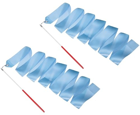 YELARXI 2 Pcs Dance Ribbons, 78.7 Gymnastics Ribbon Streamers, Rhythmic Dance Twirling Sticks with Non-Slip Red Wand -Fitting for (Gymnastics/Talent Shows/Artistic/Party) Light Blue