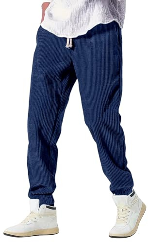 Générique Pantalon japonais en velours pour homme, pantalon pour homme, large d'hiver avec poche Bodybuilding côtelé élégant avec cordon de serrage Jogging Streetwear Baggy Élastique