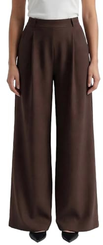 vittorio y Pantaloni Donna Eleganti Vita Alta con Elastico in Vita Gamba Larga Palazzo con Tasche Pantaloni Lunghi Casual (IT, Testo, Taglia Unica, Regular, Regular, L/XL, Marrone)