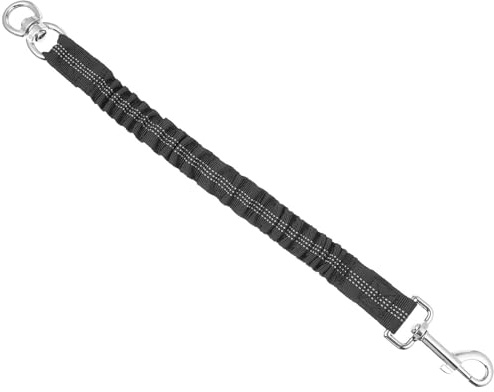 Reflective Nylon Dog Extension Leash with Bungee, 360 Swivel Clip | Existing Leads, Small and Medium Dogs, Black Finish, Low-light Walks, One Piece