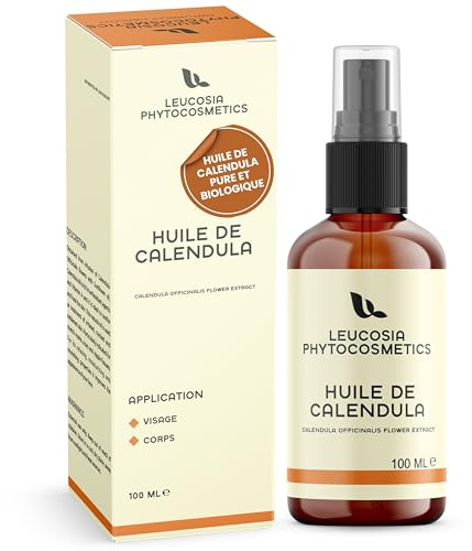 Leucosia Olio di Calendula Puro Biologico 100 ml, Lenitivo Naturale per Pelli Sensibili, Secche o Irritate, per Corpo, Viso, Massaggi e Neonati, Oleolito di Calendula Naturale Vegan Eco-Friendly