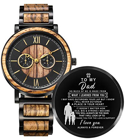 Kenon Engraved Wooden Watch Gift for Husband Boyfriend My Man Fiancé, Customized Personalized Wood Watches for Men Valentine's Day Anniversary Birthday Gift