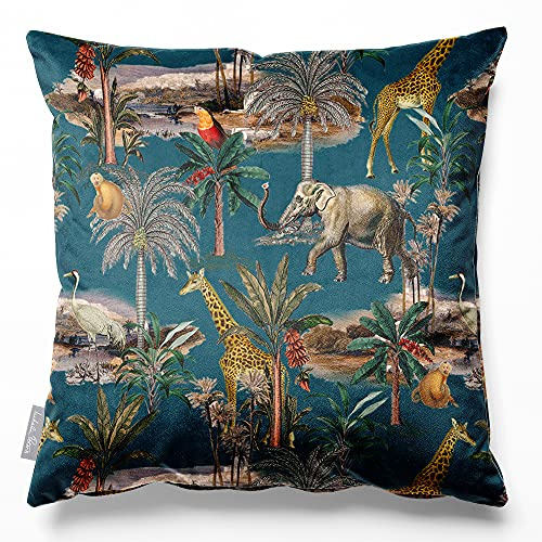 Izabela Peters Eco-Friendly Velvet Cushions - Safari Voyage Teal, 40 cm, Chair & Sofa Cushions