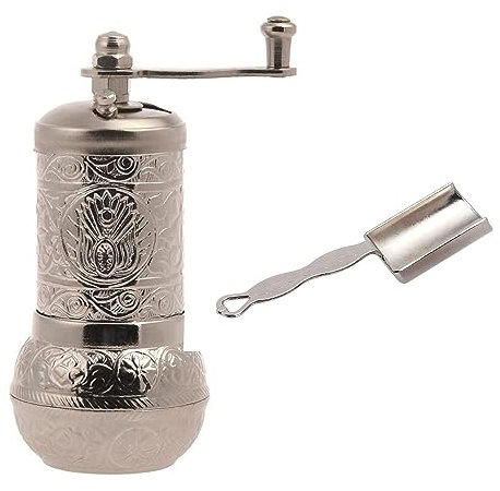 Acar - Macina pepe turco, macinapepe nero, ricaricabile, macinino per pepe e spezie, con cucchiaio dosatore, macinapepe con manovella, macina spezie (argento)
