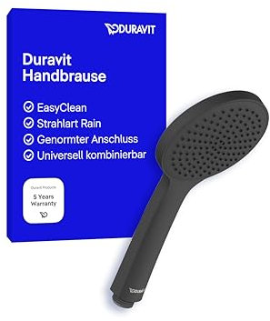 Duravit Universal pommeau de douche, pomme de douche avec jet Rain, Tête de douche ronde (Ø 110 mm), facile à nettoyer, noir mat