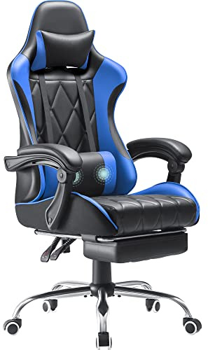 Homall Gaming Chair, Computer Chair with Footrest and Massage Lumbar Support, Ergonomic High Back Video Game Chair with Swivel Seat and Headrest (Blue)