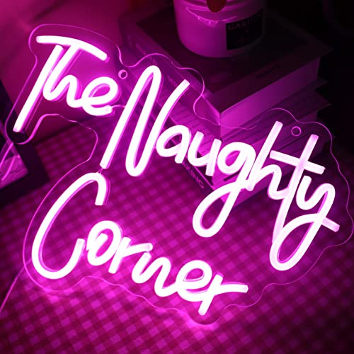 QiaoFei LED The Naughty Corner Neon Sign Pink Word/Letters USB Powered Neon Lights for Girls Room Home Bar Art Wall Decor Party Window Living Room Decor Birthday Christmas' Gift(Pink)