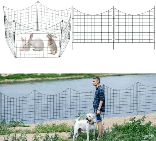 Fiqops Teichzaun Gartenzaun Steckzaun, Zaunelemente metall mit 5 Zaunelemente und 6 Befestigungsstäben, Flexibel und Erweiterbar, Welpenauslauf, Zaun für Hunde (Unterbogen,Grün)