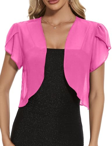 HANERDUN Donna Bolero Giacca Corta Primavera Estate Gilet Donna Bolero Manica Petalo Chiffon Cardigan Leggero per Abiti da Sposa Senza Spalline