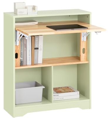 SoBuy Home Office Folding Table Desk Computer Desk Workstation with 5 Storage Shelves Green and Natural W70 x D54 x H85cm FWT104-GR