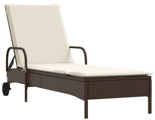 vidaXL Sonnenliege mit Rollen Auflage, Gartenliege Verstellbare Rückenlehne, Sonnenbett für Außenbereich, Relaxliege Gartenmöbel, Braun Poly Rattan