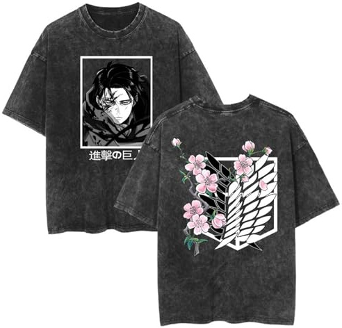 zhedu Camisetas Nuevas Lavadas De Anime Aot Camisetas Holgadas De Manga Corta Modernas Transpirables con Estampado De Doble Cara Y Hombros Caídos (S,Color 04)