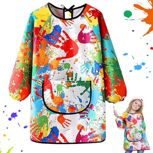 YOUYIKE 1 Piezas Bata Pintura Niños, Babi Escolar Infantil, Delantal Pintura Niños, Babero de Arte Infantil para Niño Niña 6 7 8 9 10 11 12 Años para Manualidades, Pintura, Cocina