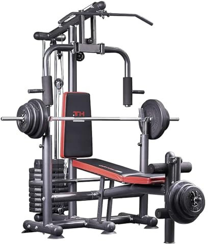 Hansson Sports® Universal Kraftstation Hantelbank Multifunktion mit Hantelablage Latzug Butterfly Beinstrecker Beinbeuger 65kg Gewichten klappbar (B:Mit 75KG)