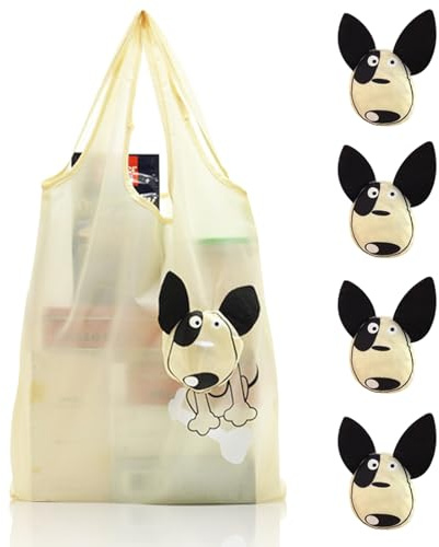 FOSDICK 4 Pezzi Borsa Spesa Pieghevole, Borse Spesa Riutilizzabili, Tote Bag Pieghevoli, Carino Shopper Bag, Lavabili Borsa Shopper Donna per la Conservazione dei Generi Alimentari, Beige