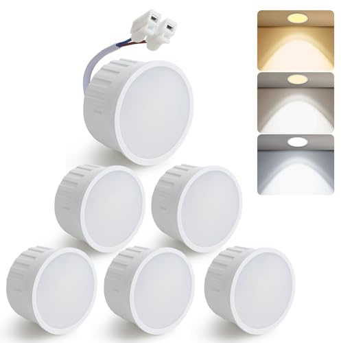 HCFEI Módulo LED ultraplano ø50x24mm para focos empotrables, 5W 450lm 110° 230V, luz blanca cálida, natural o fría, reemplaza a GU10 MR16, sin parpadeos, IP44 resistente al agua (paquete de 6 unidades