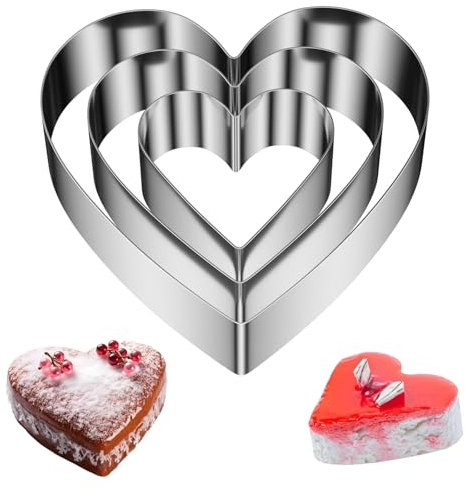 Luazvilkpsar 3 Pezzi Coppapasta di Cuore, Anello per Torte Acciaio Inossidabile Coppapasta Tondi Altezza 4.5 cm, Stampo per Torte Diametro 10/15/20 cm per Torte, Mousse, Pasticceria
