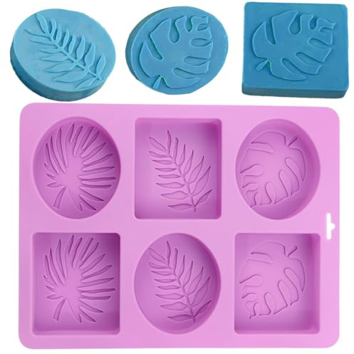 Moule de savon des feuilles d'arbre, feuilles de savon de feuilles de silicone | 6 Feuilles de cavité SOAP Faire du moule en silicone | Recangle et formes ovales, plateaux de pudding, fournitures de f