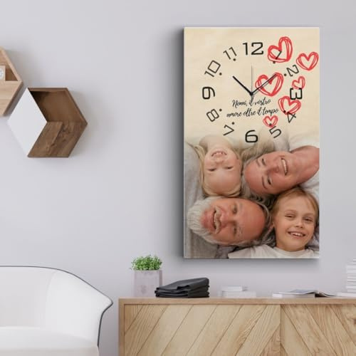 dodda - Quadro Personalizzato con Foto, Testo e Orologio con stampa in HD - Stampa Foto su Tela Personalizzata Idea Regalo Nonni