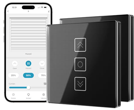 Wi-Fi persiennbrytare, 80 x 80 mm, Smart Life-kontroll för persienner, kompatibel med Alexa/Google Assistant, neutralkabel krävs