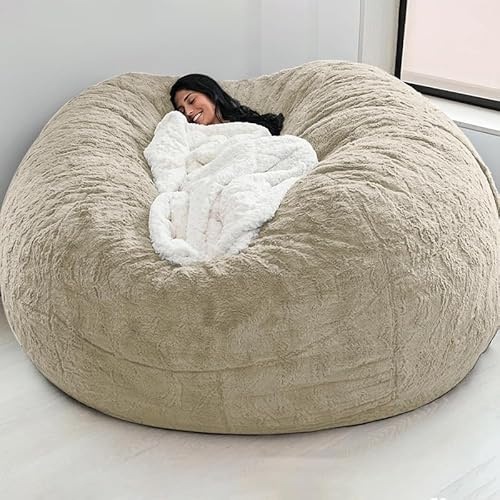 Puff Gigante XXL Peludo Cubierta Con Fundas Lavables a Máquina para Sofá Perezoso Terciopelo Puf de Salón Asiento Decorativo para Interior y Exterior Funda de Sofá Cama Perezoso de Piel Sintética