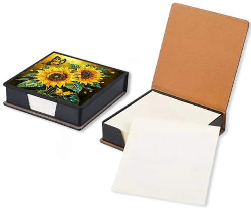 DIY Sunflower Diamond Painting Note Box, Diamond Art PU Sticky Note Holder with 160 Memo Papers, Office Decor and Storage Box​,Handcrafted Gift for Adults