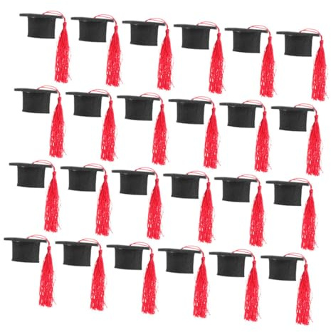 DEARMAMY 24 Mini Cappelli da Laurea con Nappa Rossa Decorazioni per Cupcake e Tappi di Bottiglia Accessori per Feste di Laurea 2025 Forniture per Celebrazioni e Bomboniere