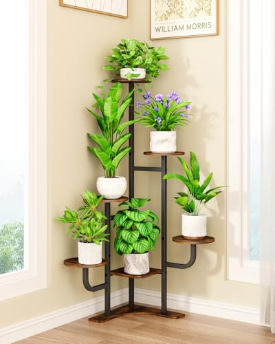 Homsorout Corner Plant Stand Indoor - 6 Tiered Indoor Plant Stand Round Metal Plant Shelf, Plant Organizer for Living Room, Graden, Balcony, Home Decor (Brown)