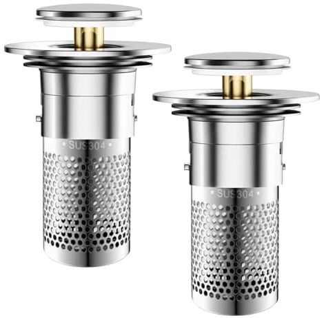 ikBrtaiay Juego de 2 Tapones para Lavabo, Universales de 34-40 mm con Filtro para el Pelo, Tapones Emergentes para Lavabo, Accesorio de Baño para Bañera, Cocina y Baño