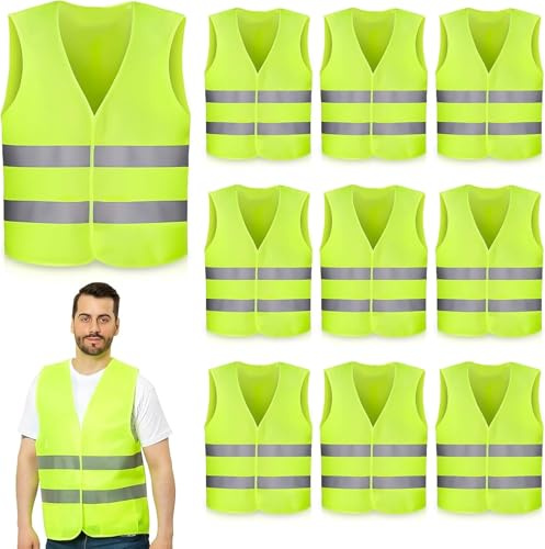 ROTKUSZ 10 Pezzi Gilet di Sicurezza, Giubbotto di Sicurezza Riflettente, Giubbotto Catarifrangente Auto, Gilet di Sicurezza ad Alta visibilità, Gilet Catarifrangente