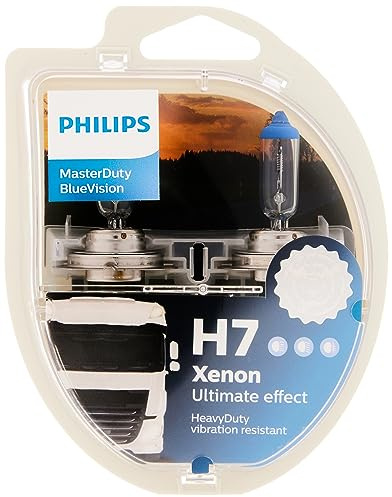 PHILIPS MASTERDUTY BLUEVISION - Boîte de 2 ampoules halogènes H7 13972MDBVS2 Résistance extrême aux vibrations et Effet Xénon 4000K