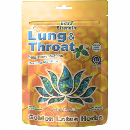 Golden Lotus Herbs Lung & Throat Lozenges - QAI Certified Organic Soothing Herbal Honey Mint Cough Drops for Lung and Throat - 1 Pack