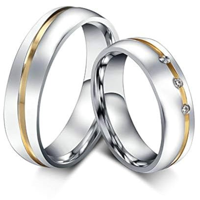 ANAZOZ Freundschaftsringe Edelstahl, Edelstahlringe Damen Breit 6mm Größe 57 (18.1) Silberring mit Goldrille