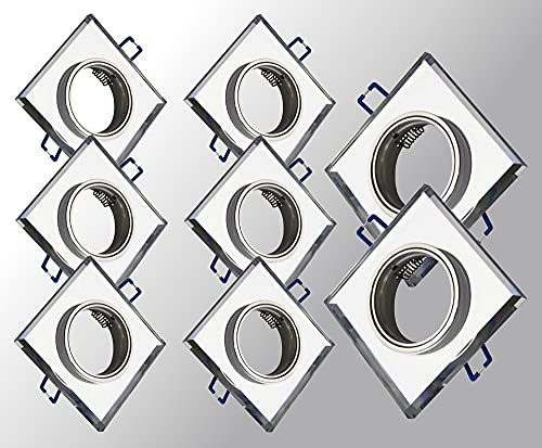 Trango 8er Set *CRYSTAL* Deckenstrahler 6729S-08AK aus Glas handgeschliffen inkl. 8x GU10 Lampenfassung direkt 230V - Einbauleuchte, Einbauspots, Deckenleuchte, Deckenspots, Badleuchte, Deckenlampe