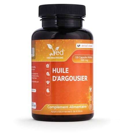 Cápsulas de aceite de espino amarillo Ved | Omega-3-6-7 |500 mg - 120 Cápsulas blandas