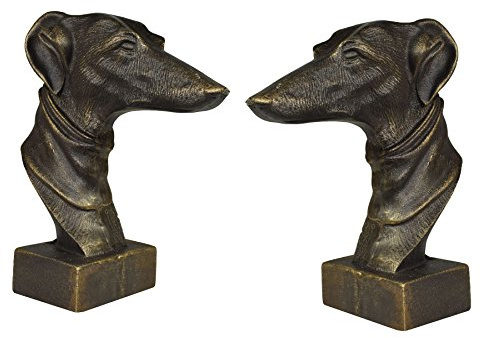 AB Tools Greyhound Whippet Dog Bust Head Statue Ornament Book End Cast Iron Pair