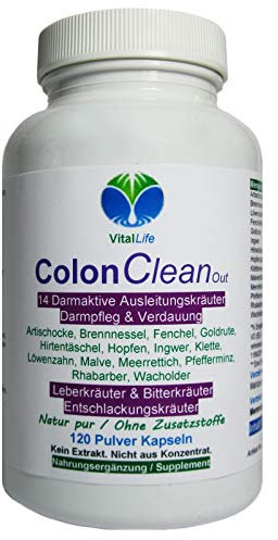 Colon Clean Out 14 Kräuter. 120 Darm Aktiv Kapseln. DARMFLORA pflegen + natürliche Darmreinigung + Darm-Entgiftung + Verdauung & Entschlackung unterstützen. Natur pur. 26540-1