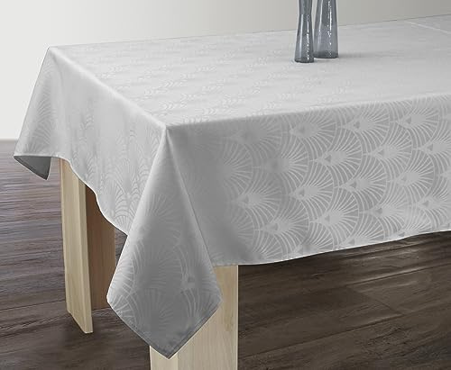Le Linge de Jules Nappe Anti-Taches Damassée Gris Perle - 150 x 300 cm DA-01-300