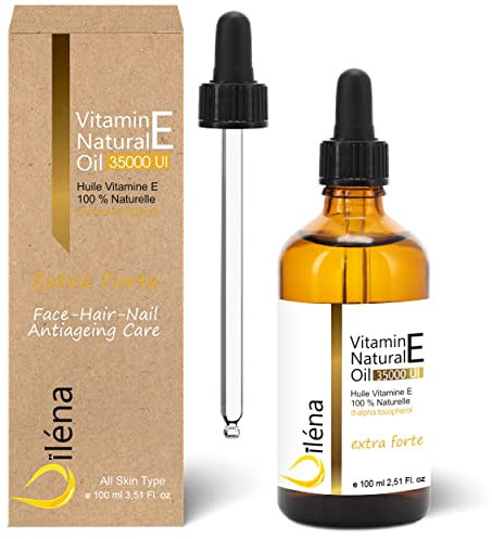 Siero per Viso e Contorno Occhi, Olio Extra Forte di Vitamina E 100ml d-Alpha Tocopheryl 100% naturale non OGM, Cura della Pelle Capelli Unghie Cicatrici