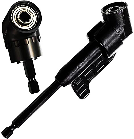 Right Angle Drill Attachment 105 Degree Impact Driver Right Angle Drill Adapter Power Angled Screwdriver Drill Bit Extension Drill Bit Holder for Tight Space Long & Short- BLK