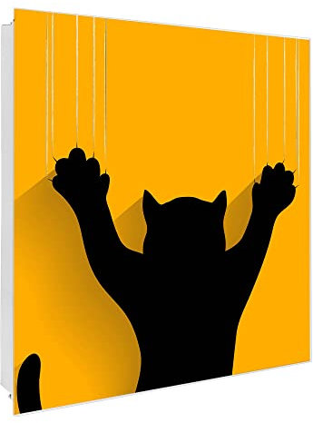 banjado Großer Schlüsselkasten Glas - Schlüsselbox 30x30cm mit 50 Haken - Schlüsselkasten modern für Schlüsselaufbewahrung mit beschreibbarer, magnetischer Glastür - Motiv Scratch