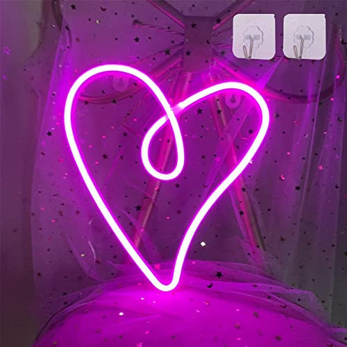 ENUOLI Heart Neon Light LED Sign Wall Battery or USB Operated Night Love Gifts for Girls Art Decoration Kids Bedroom Party Christmas Valentine’s Day, Pink