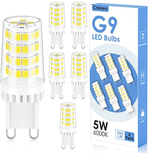 Cnkeeo Ampoule LED G9, LED G9 5W Équivalent 50W Lampe Halogène, Blanc Froid 6000K 500LM Protection des Yeux Lumineux, non Dimmable, Convient pour la Décoration d'Éclairage Domestique, etc, 6PCs