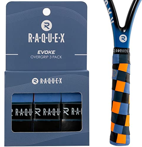 Raquex Evoke Greppband – Overgrip för tennisracketar – Halkfria grepplinda för tennisracketar, badminton och squash – 3-pack (Ränder)